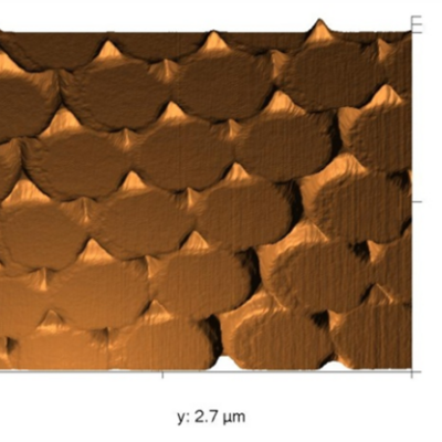 Figure 3: AFM image of nanotriangles produced after removal of the microsphere mask