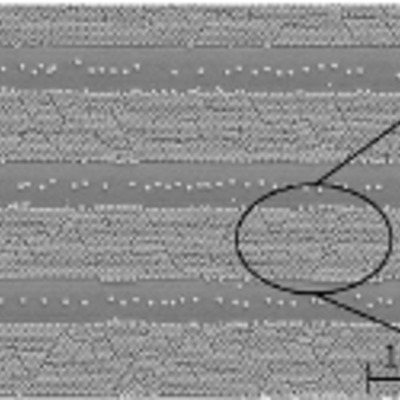 Figure 8: SEM images of patterned microsphere monolayer using conventional photolithography