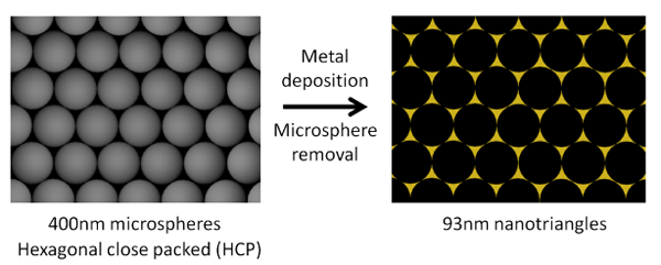 Figure 4: Top down illustration of the nanosphere lithography (NSL) fabrication procedure