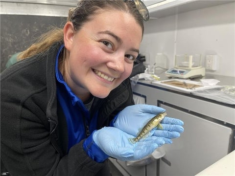 Rachel Dawe with a log perch