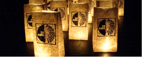 16 days logo printed on paper bags with lights within 