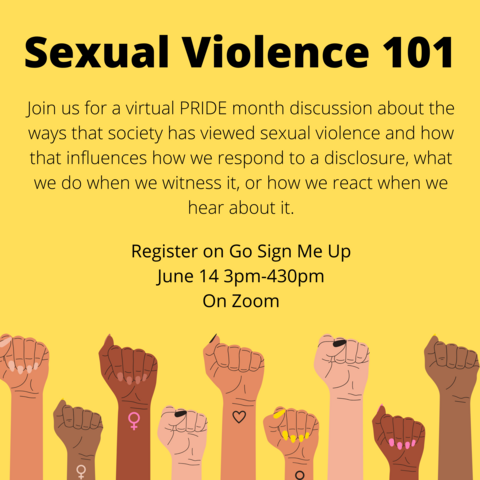 Sexual violence graphic with fists raised in the air
