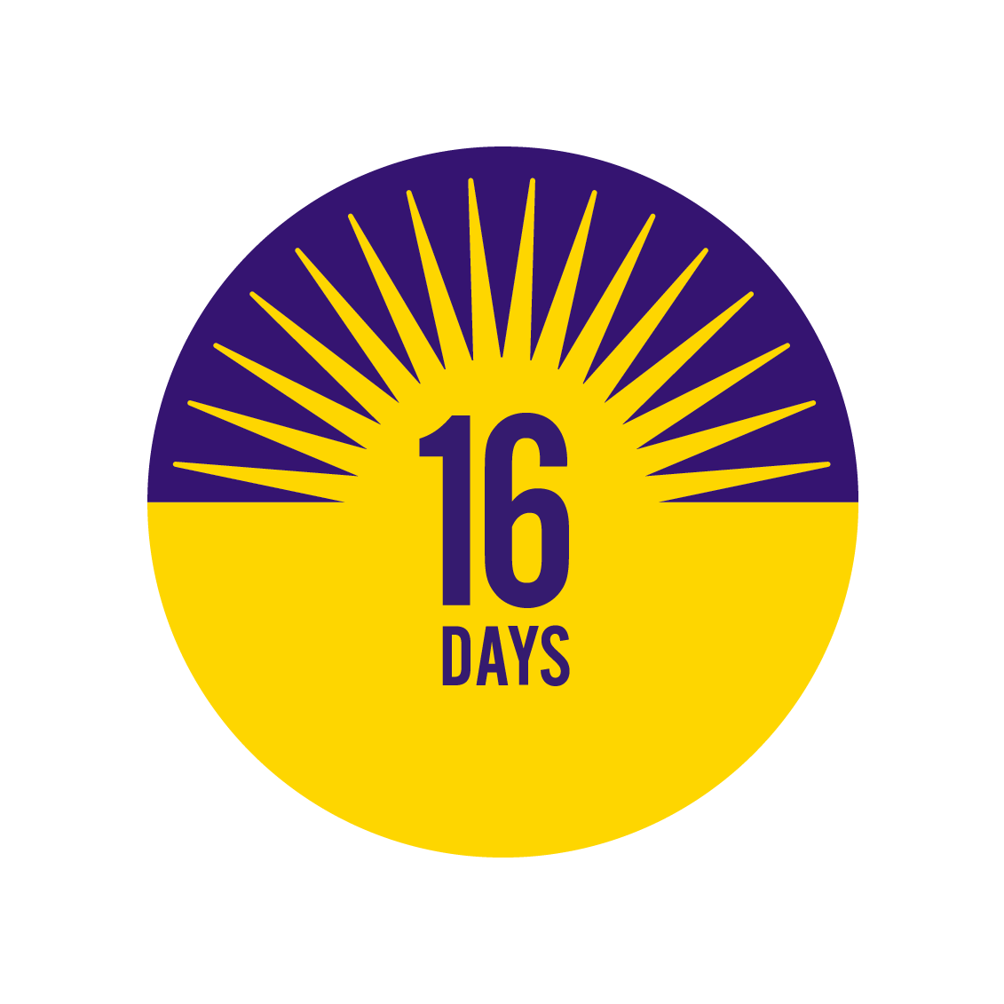 16 days logo with a purple background and yellow sun 
