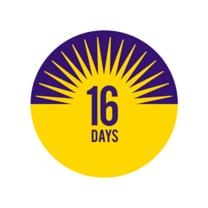 16 days logo with a purple background and yellow sun 