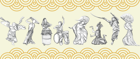 Asian History Month banner with illustrations inspired by Asian culture