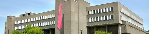 Math and Computer Building with a pink tie