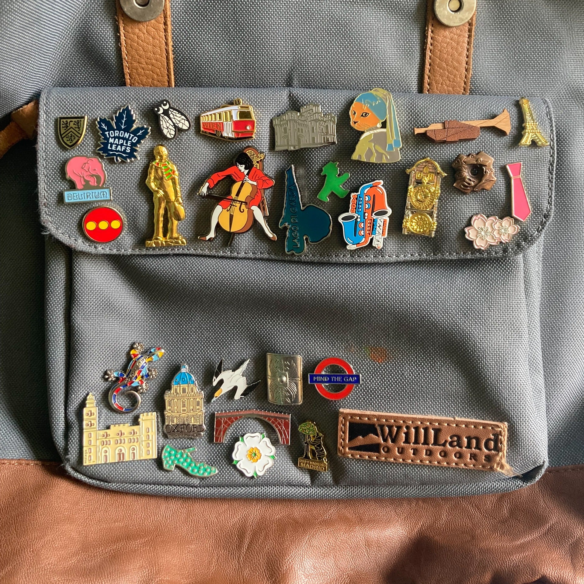 Backpack with pins from Kaitlyn Bowles travels