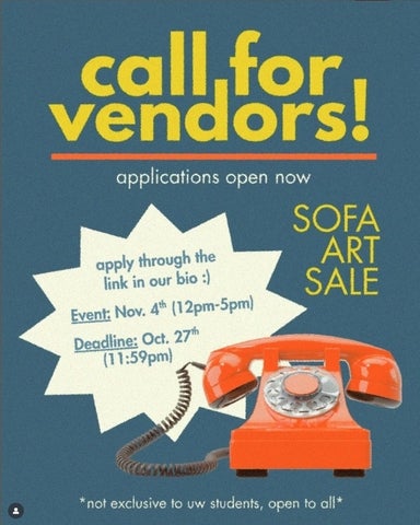 Poster for vendor call for art sale.  All information in the event posting.