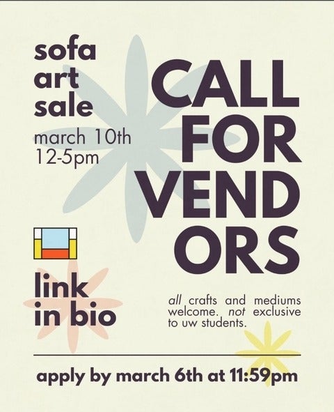 Call for vendors for art sale on March 10.  Info in event listing.