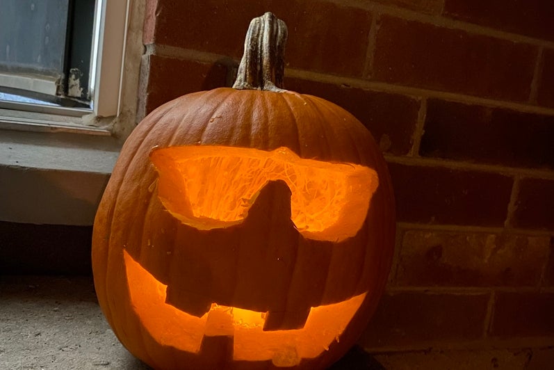 carved lighted pumpkin