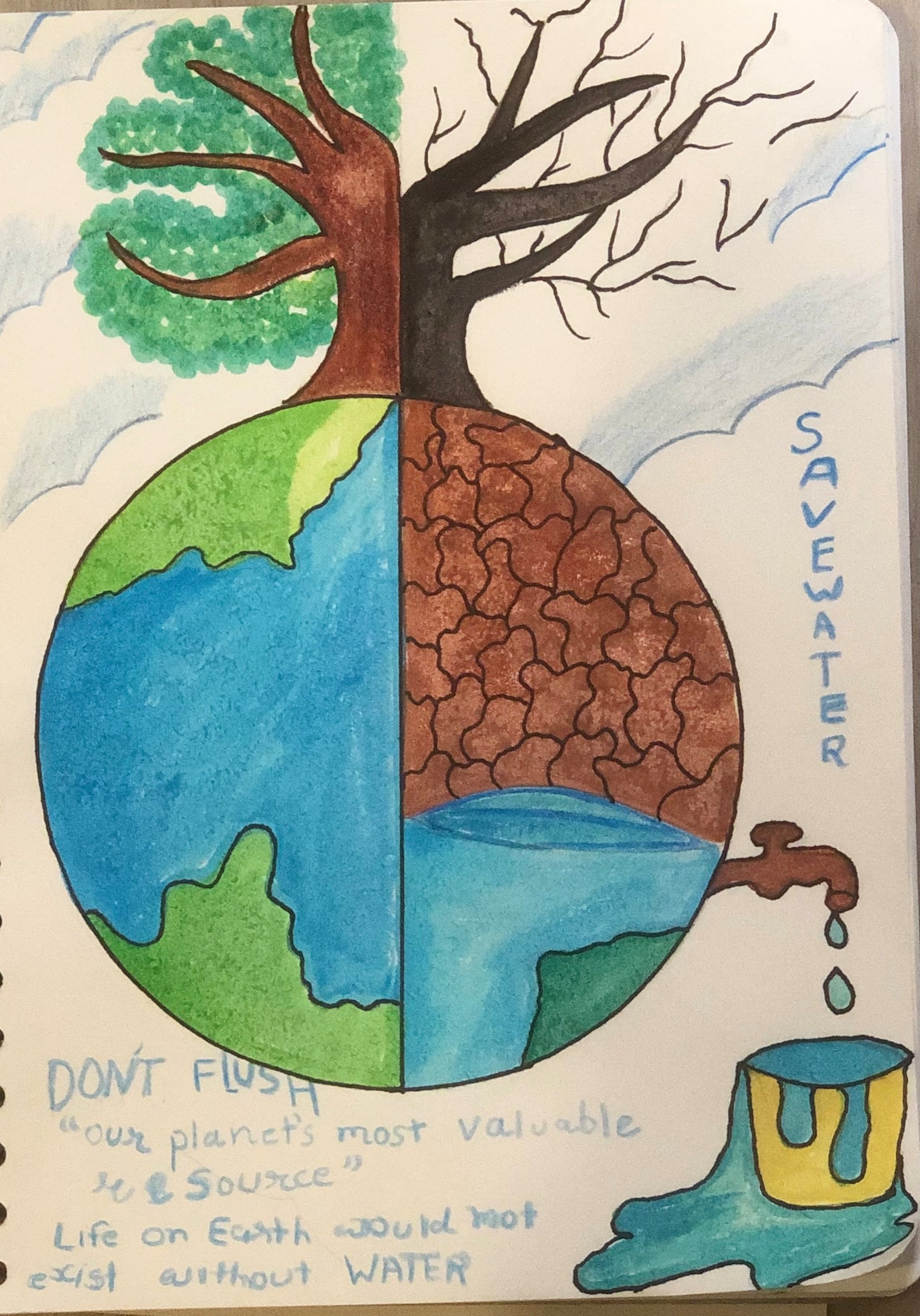 Art by Samaria Half the earth is healthy while the other half is drained of its water