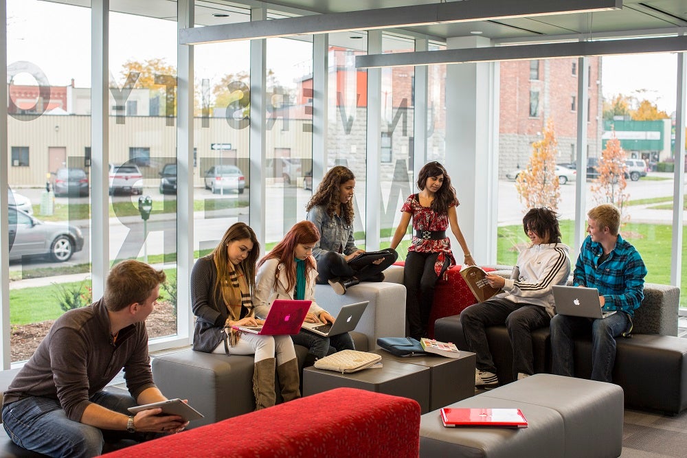 students sitting in lounge