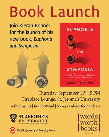 Book launch poster for Euphoria and Symposia showing shadows of two people standing on bottles