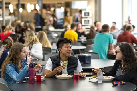 Students eating their meal in Doug Letson Community Centre