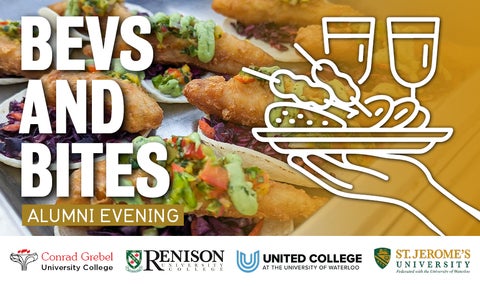 A poster for the event Bevs and Bites, hosted by St. Jerome's University