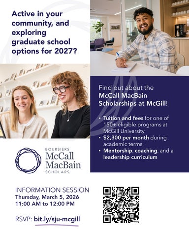 Poster including details for McCall MacBain Scholarships at McGill information session