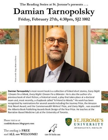 The Reading Series poster for Damian Tarnopolsky event on Feb 27, 2026