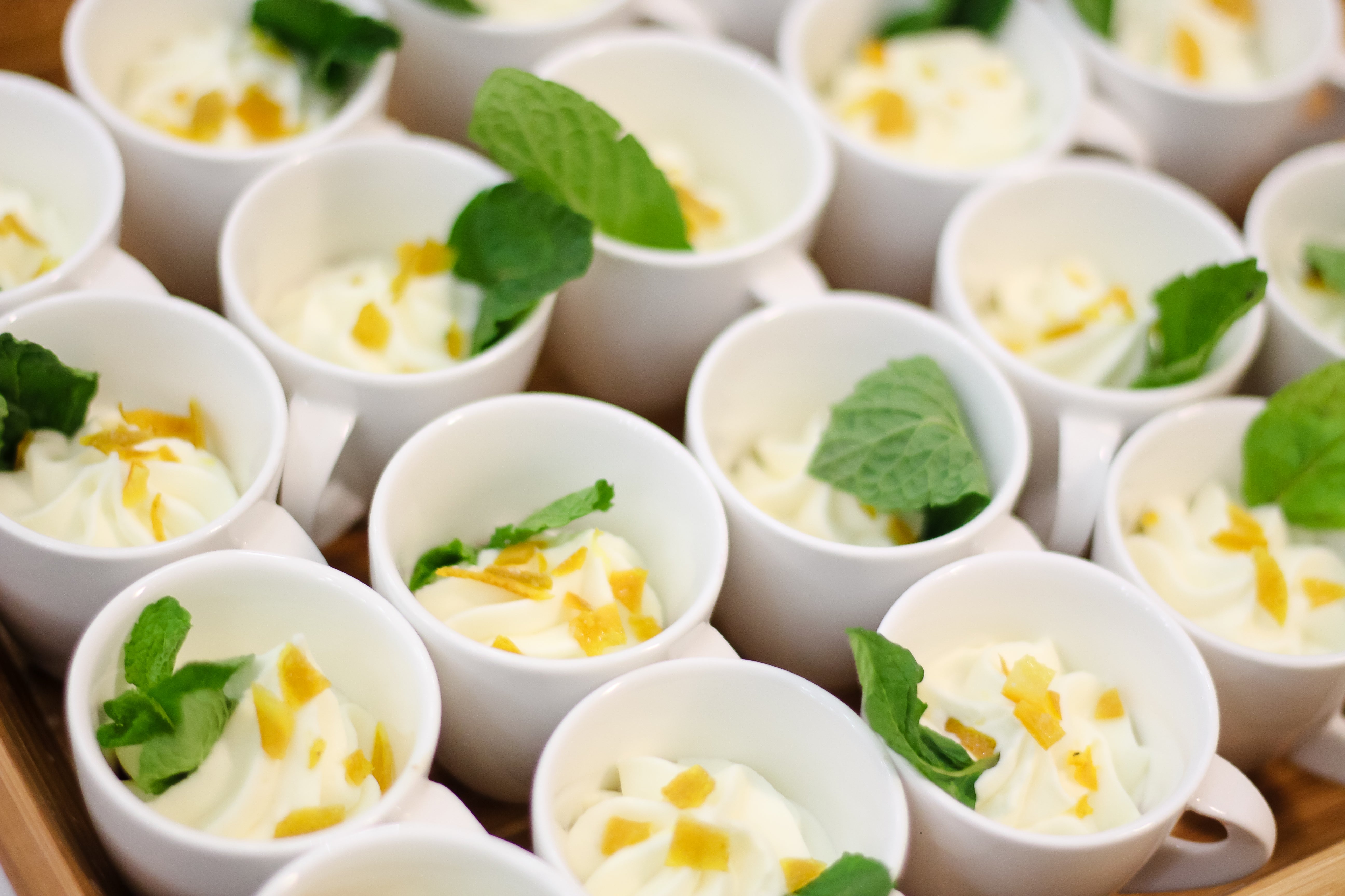 Tray of a dessert served in cups