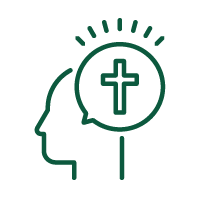 line illustration of a human thinking about a cross