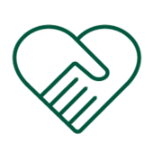 line illustration of hands reaching for a heart