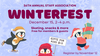 Winterfest banner with cute penguins skating