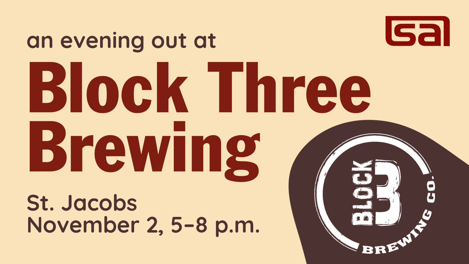 an evening out at Block Three Brewing, with the Block Three Brewing Company logo.