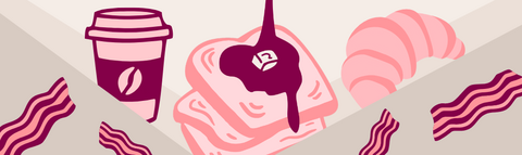 Banner of bacon, coffee, toast, croissant graphics