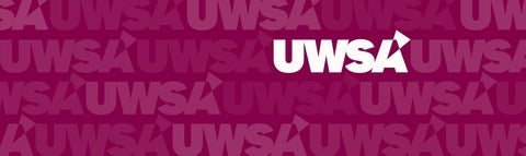 The UWSA logo repeated in varying shades of our berry red. One logo stands out in white.