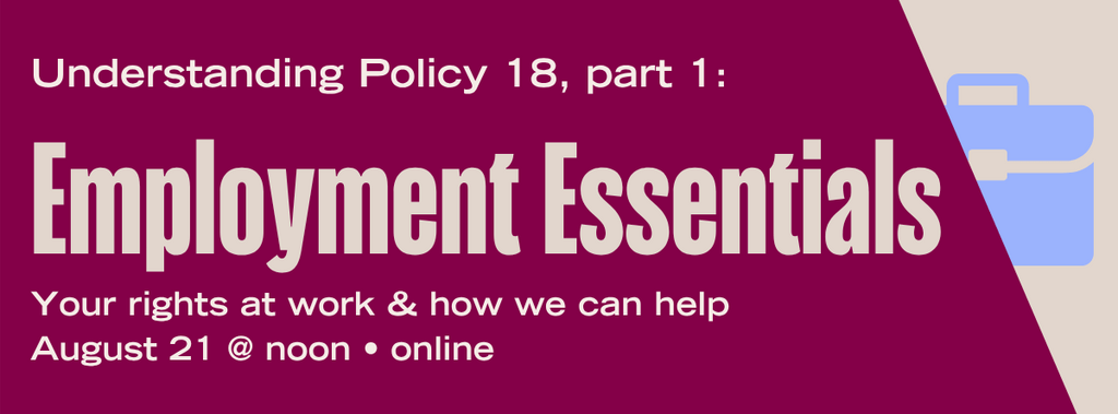 Banner titled "Understanding Policy 18, part 1: employment essentials"