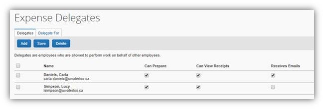 Expense Delegates screen shot