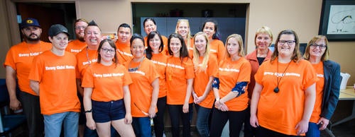 Waterloo Aboriginal Education Centre staff and students wearing their orange shirts during weekly soup lunch