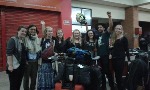 International development students in Nepal pose for a group photo prior to their flight home