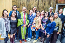 Chancellor JP Gladu poses with student and staff representatives of the Waterloo Aboriginal Education Centre