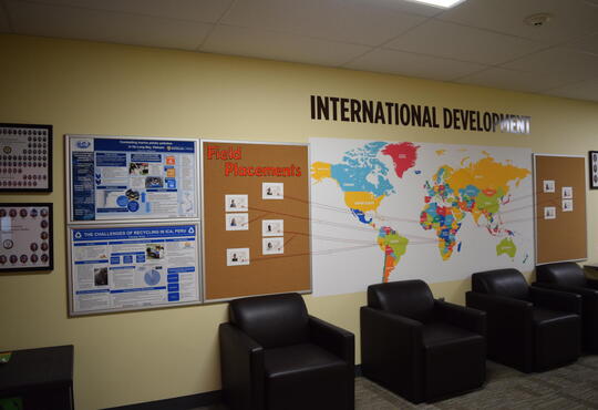 A wall at St. Paul's dedicated to the International Development program and field placements