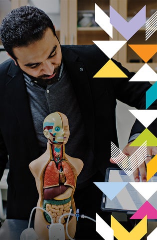 Researcher with a model of a human body