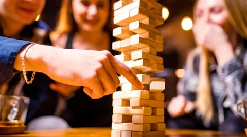 People playing jenga