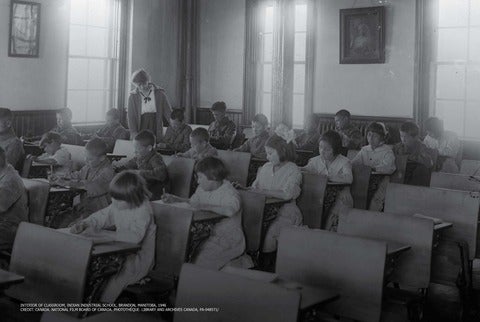 Students at their desks in an Indian Industrial School