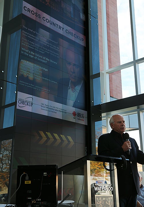 Peter Mansbridge hosting a special broadcast of CBC Cross Country Checkup at UWaterloo Stratford Campus.