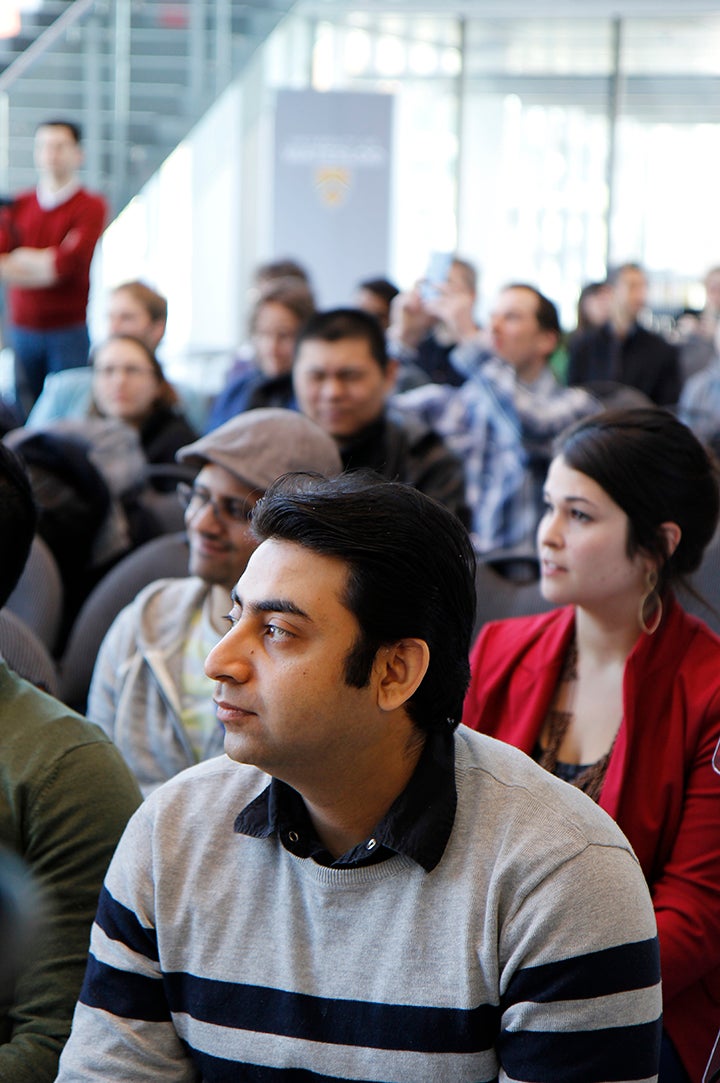  MDEI students and CODE Inspiration Day guests listen to Hilary Mason talk about Big Data.