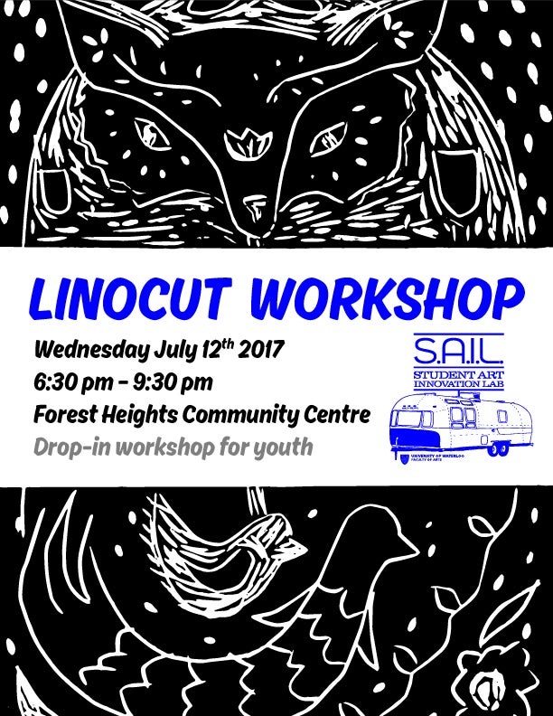 Poster for Linocut Workshop at Forest Heights Community Centre