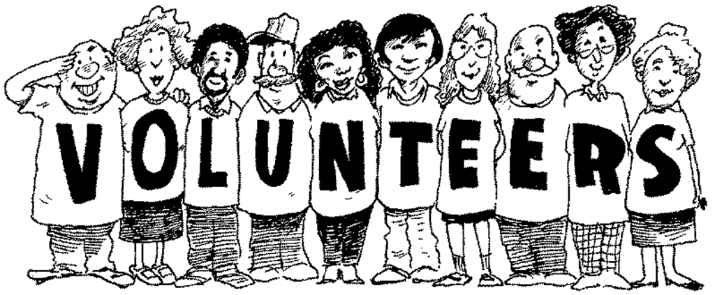 Comic of people holding volunteer sign