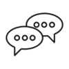 A black linear icon of two chat bubbles.