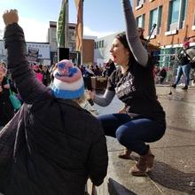 Sarah Wiley leads a chant at the Womens March