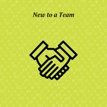 new to a team written above shaking hands