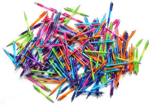 Colourful pens in a pile