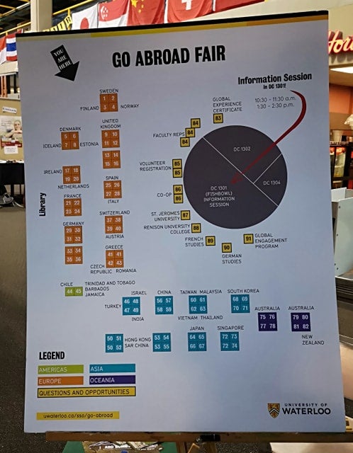 The "Go Abroad Fair" map with different sections. 
