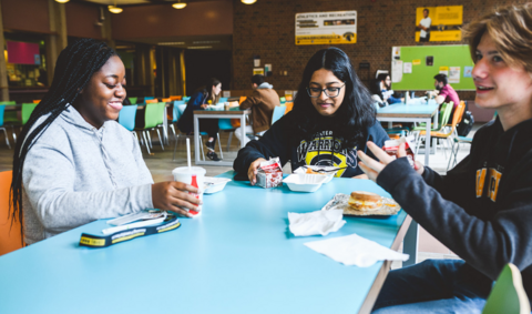 Students gathered in residence dining hall