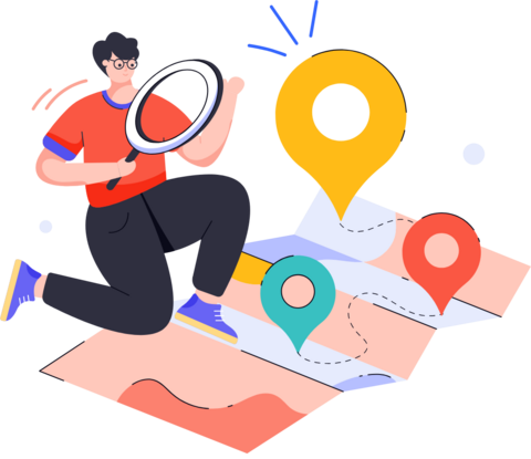 person searching on a map