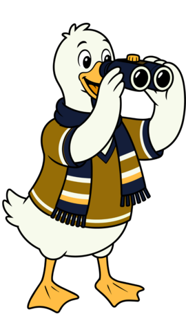 cartoon goose with binoculars