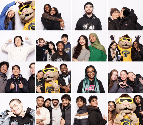 collage of student images at a photobooth on campus